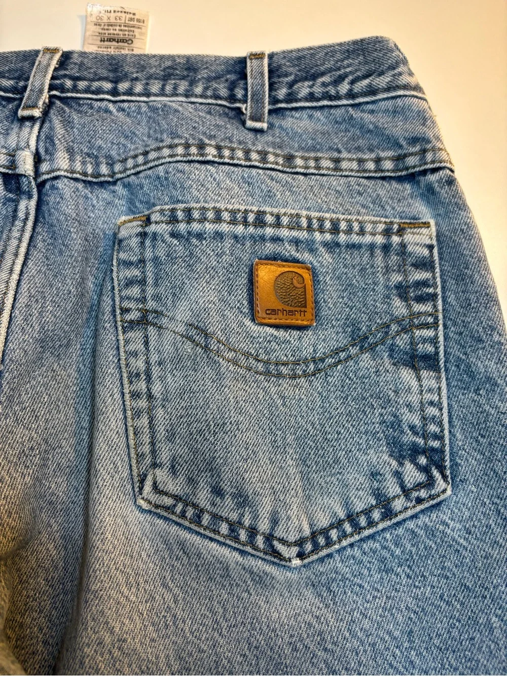 Carhartt blue denim insulated jeans.